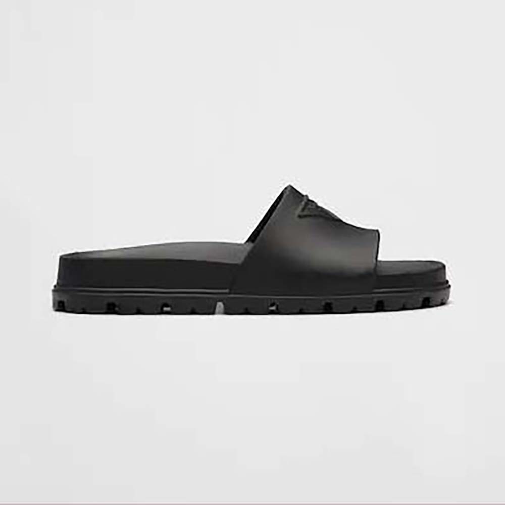 Side view of Prada Women Rubber Slides In 20 mm Heel Height-Black
