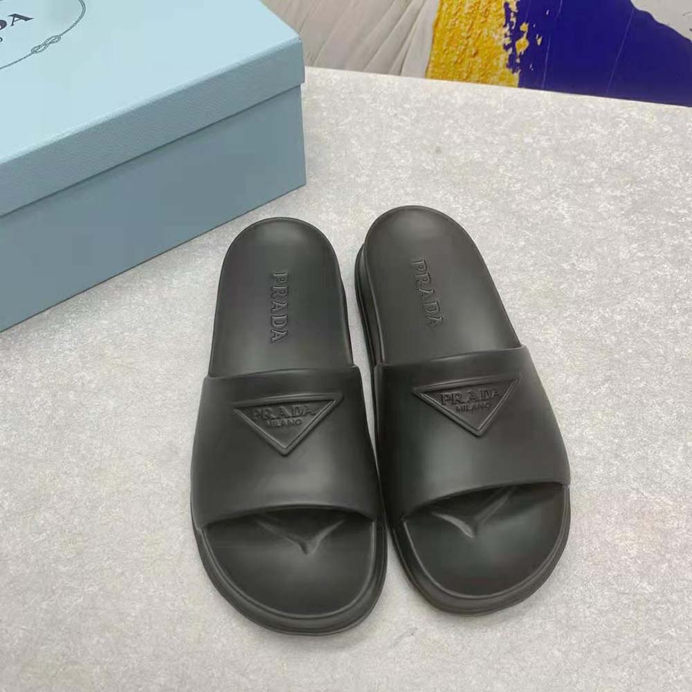 Top-down view showing silhouette of Prada Women Rubber Slides black