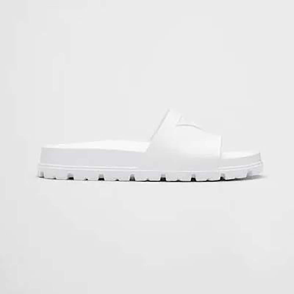 Side view of Prada Women Rubber Slides In 20 mm Heel Height-White