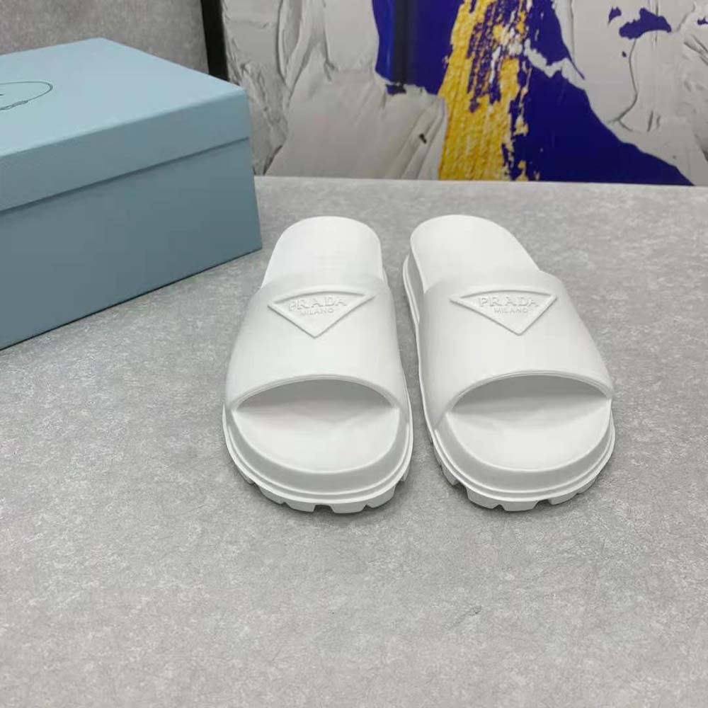 Top-down angle showing the 20 mm heel on Prada Women Rubber Slides