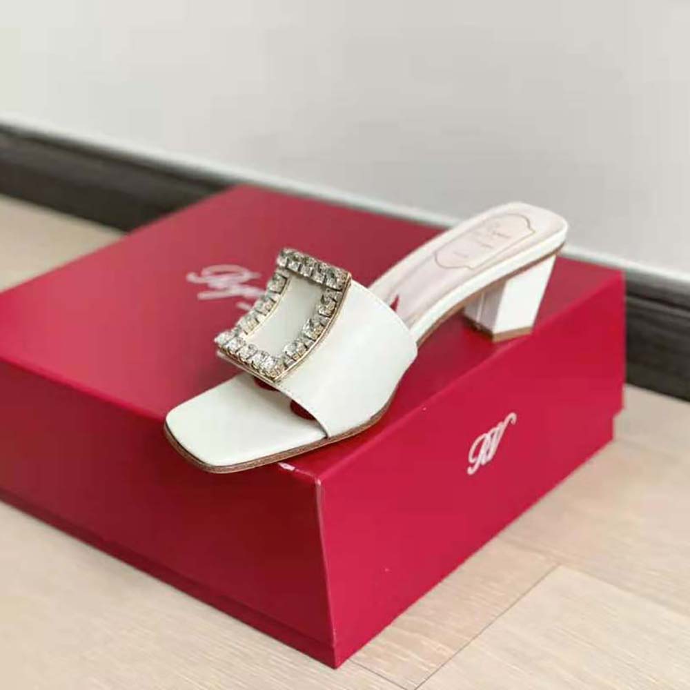 Roger Vivier Women Biki Love Strass Buckle Mules in Leather-White - image 6