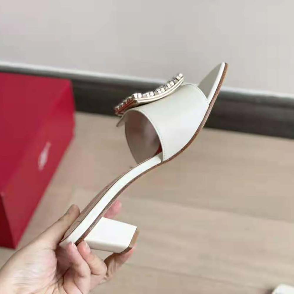 Roger Vivier Women Biki Love Strass Buckle Mules in Leather-White - image 5