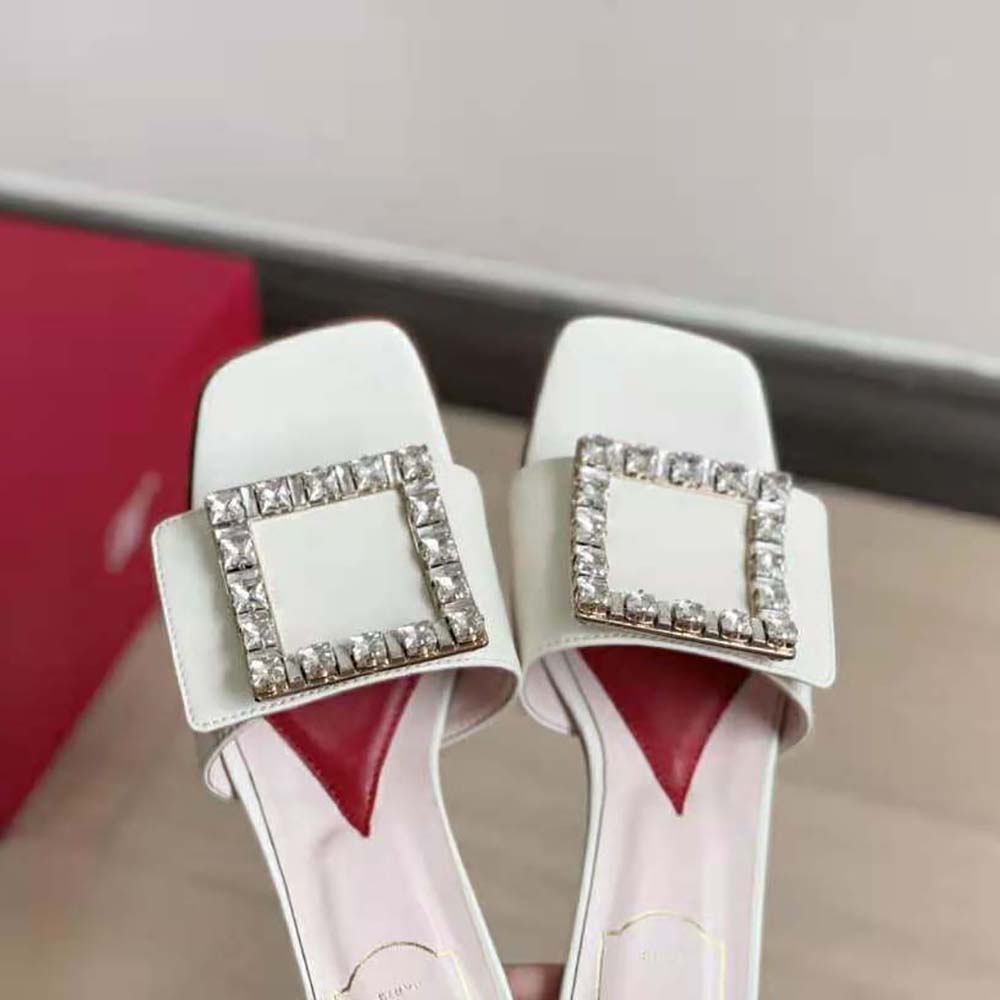 Roger Vivier Women Biki Love Strass Buckle Mules in Leather-White - image 4