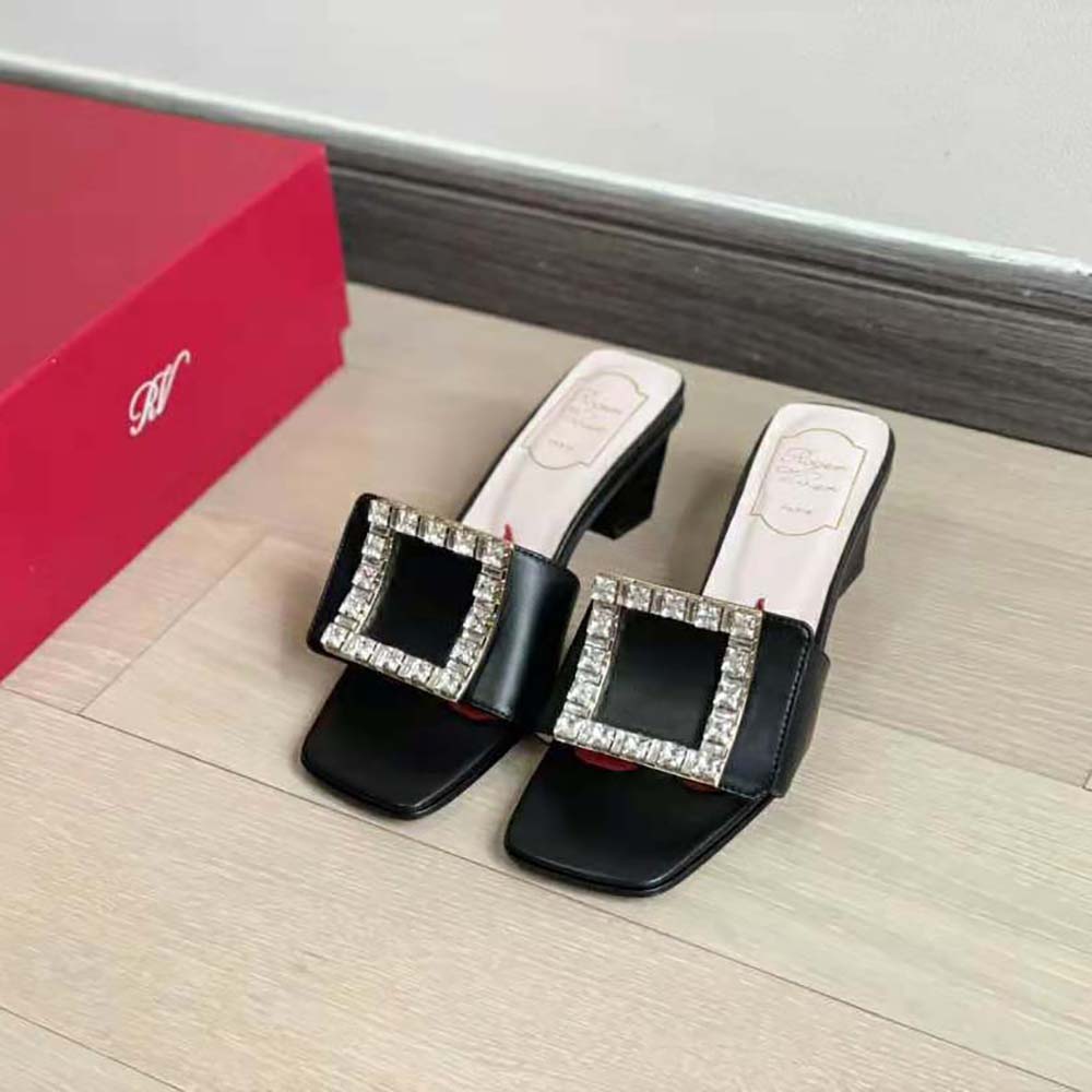 Close-up of crystal Strass buckle on Roger Vivier Biki Love Mules