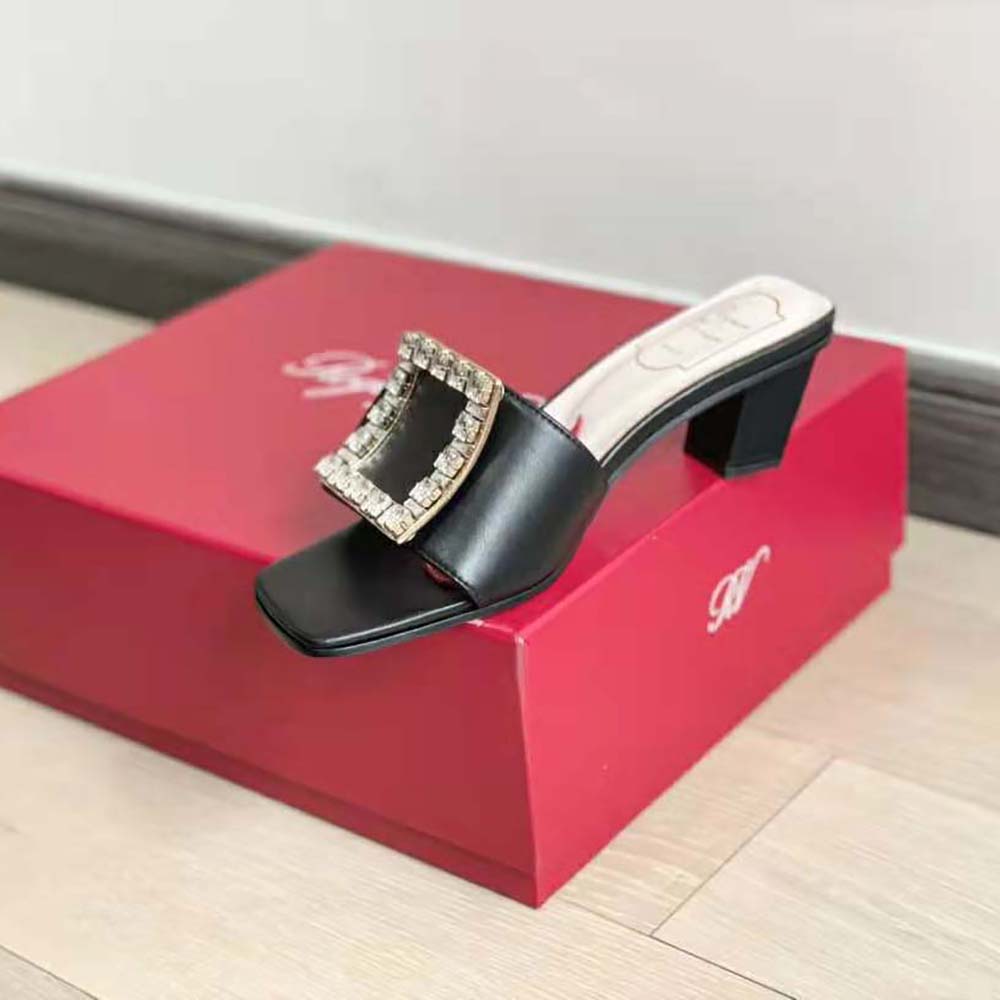 Roger Vivier Women Biki Love Strass Buckle Mules in Satin-Black - image 4