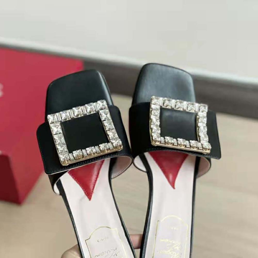 Roger Vivier Women Biki Love Strass Buckle Mules in Satin-Black - image 6