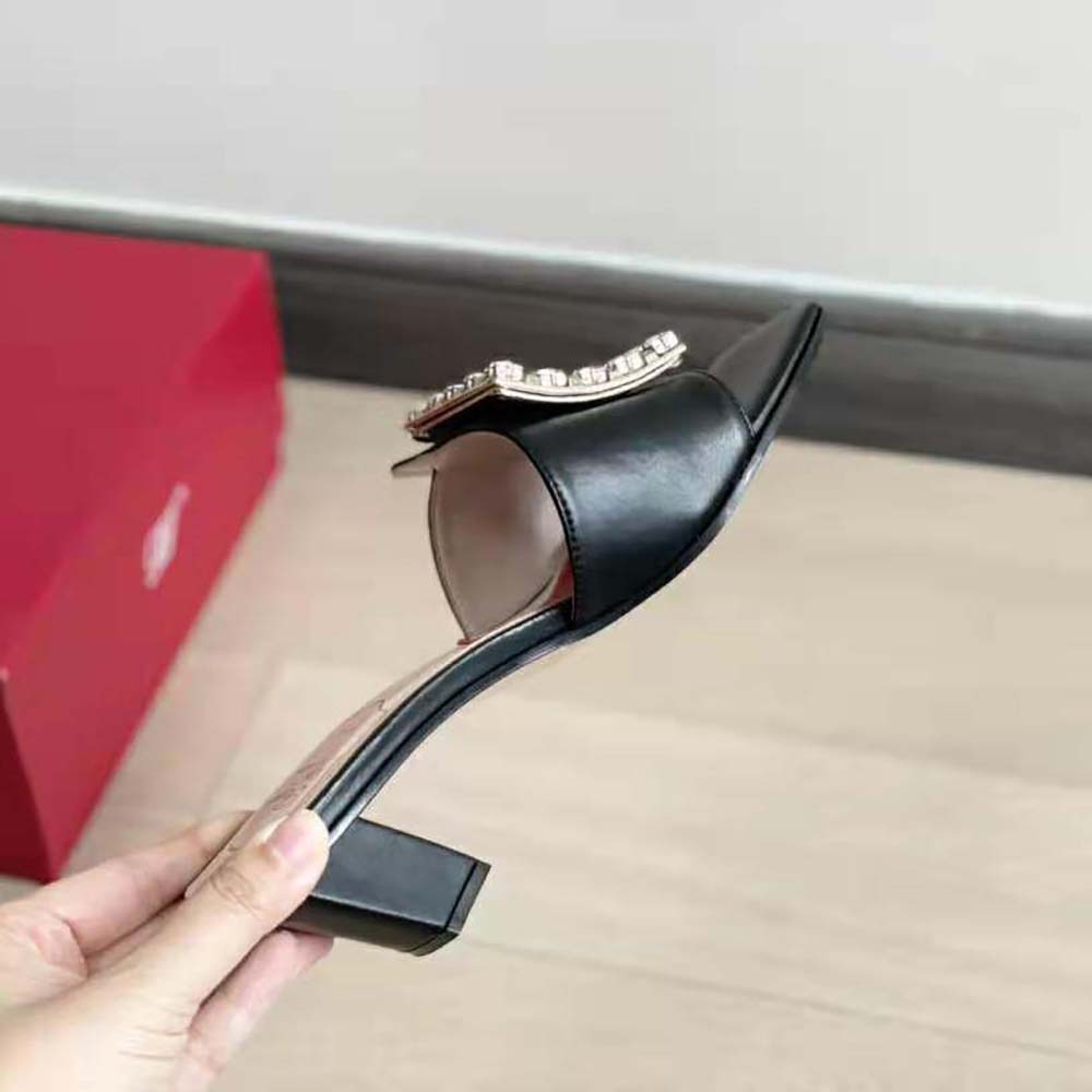 Roger Vivier Women Biki Love Strass Buckle Mules in Satin-Black - image 5