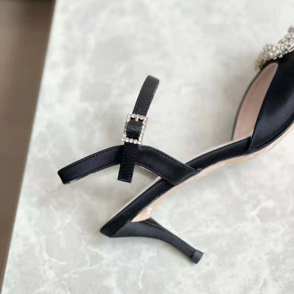 Roger Vivier Women Flower Strass Buckle Sandals in Satin-Black - image 6