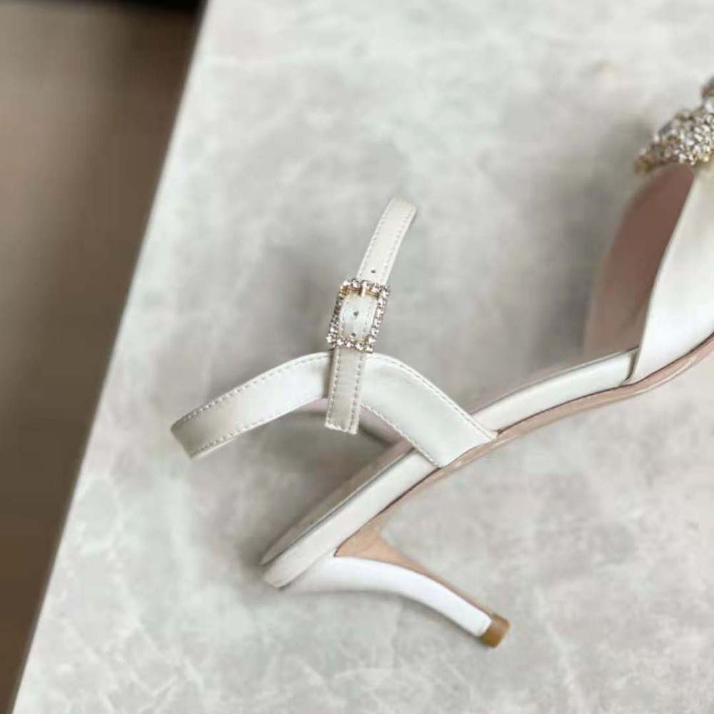 Roger Vivier Women Flower Strass Buckle Sandals in Satin-White - image 6