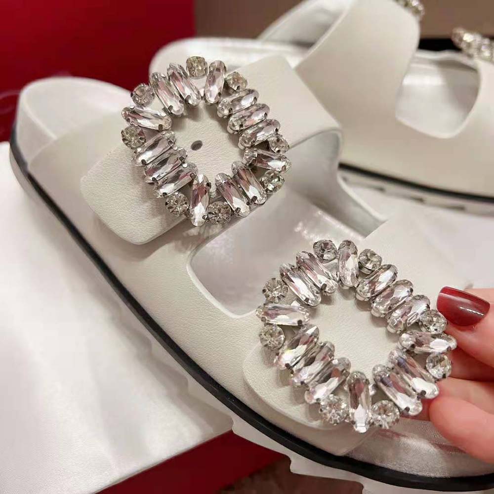Roger Vivier Women Slidy Viv Strass Buckle Sandals in Fabric-White - image 8