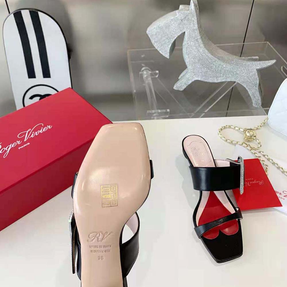 Roger Vivier Women Viv Choc Side Strass Buckle Mules in Leather-Black - image 10