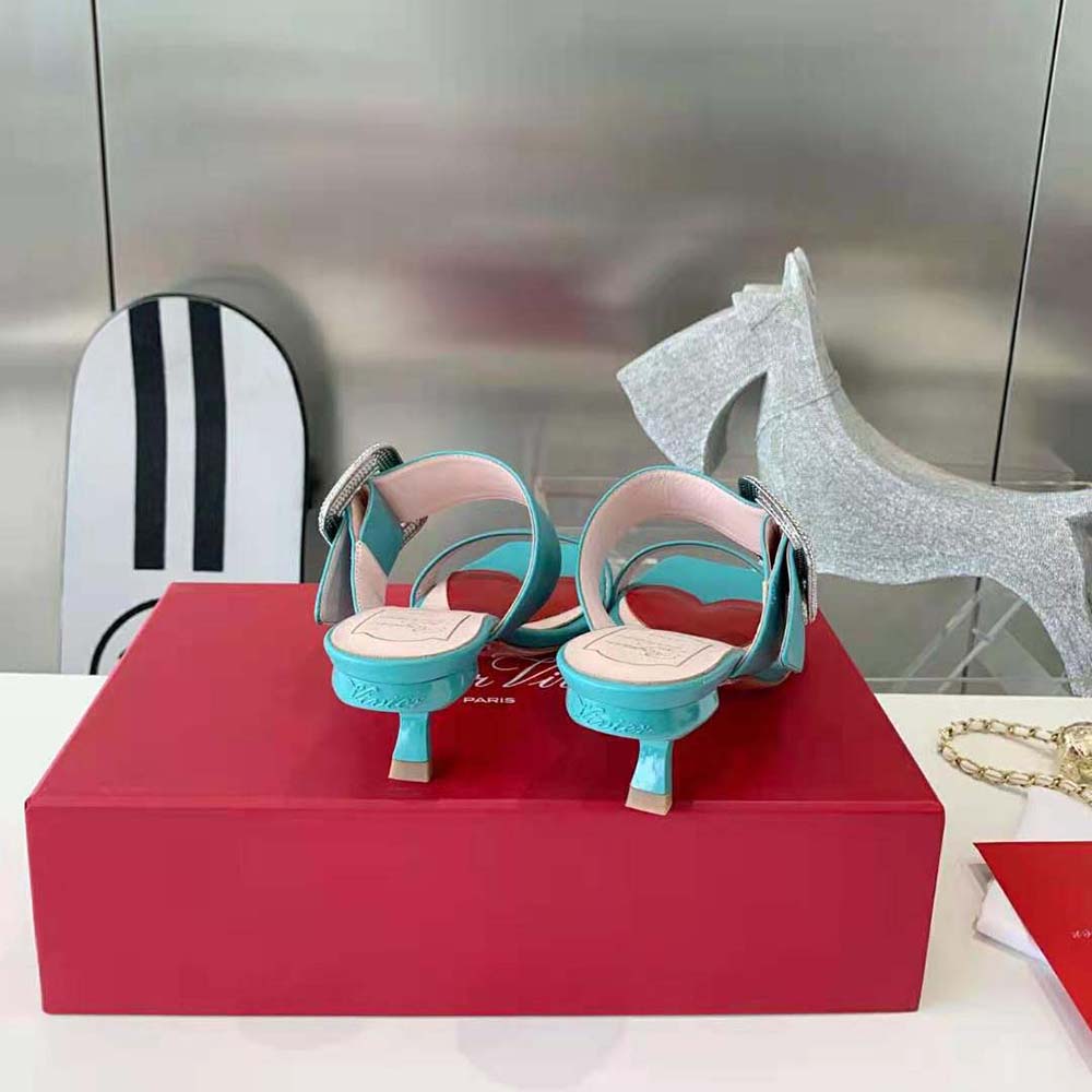 Roger Vivier Women Viv Choc Side Strass Buckle Mules in Leather-Lime - image 9