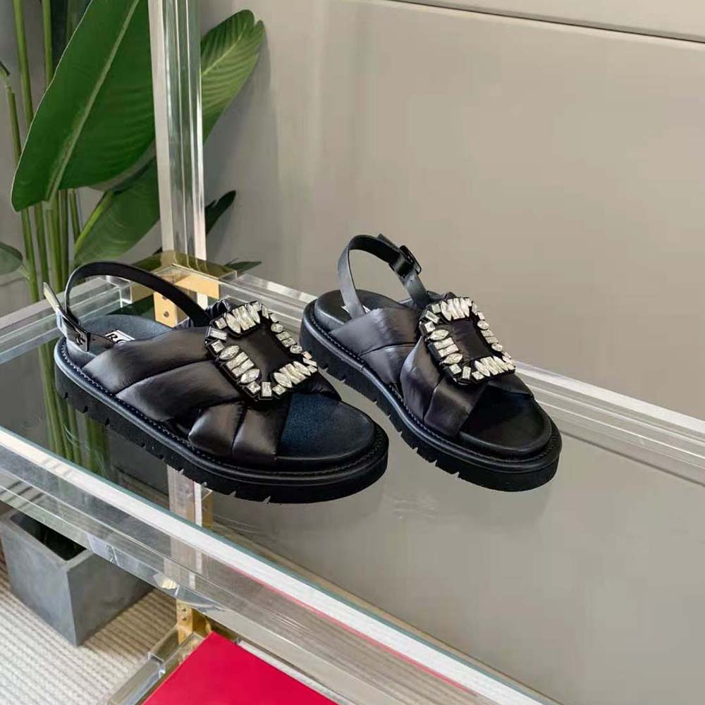 Top-down view showing padded fabric texture on Roger Vivier Winter Puffy Sandals