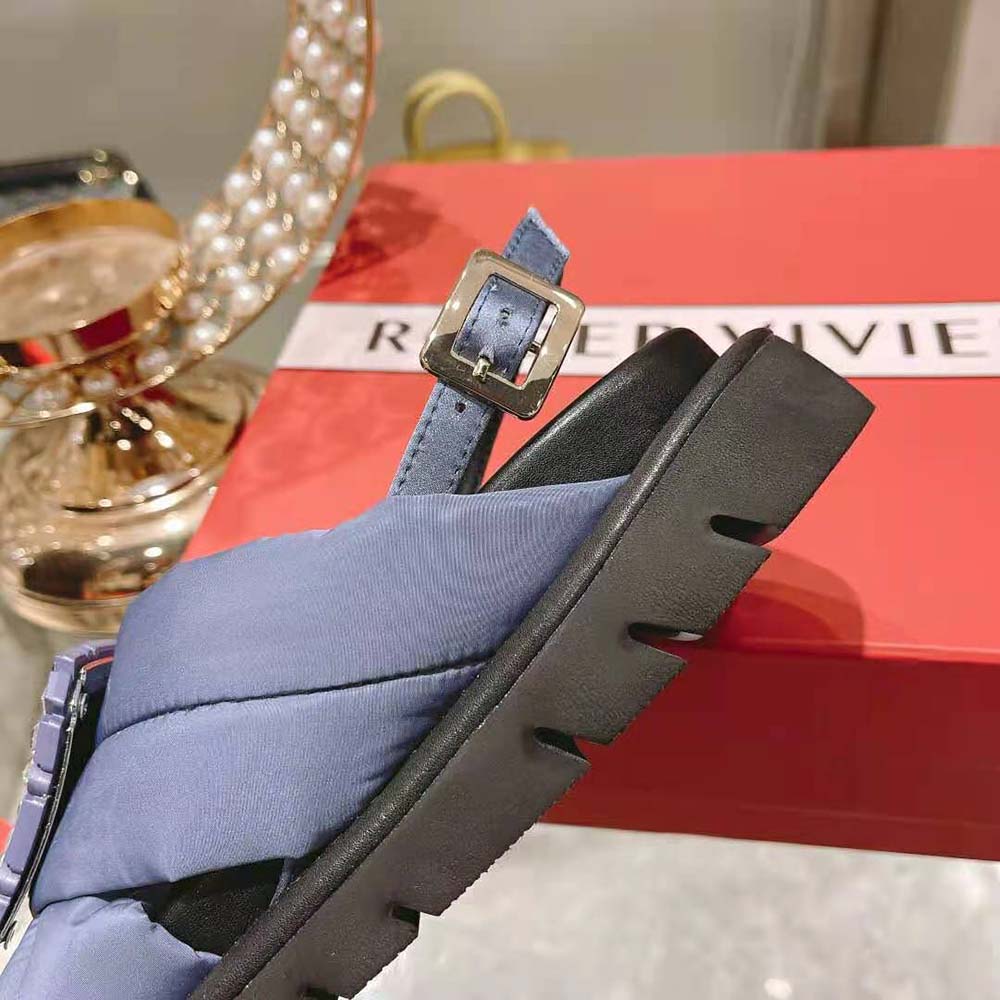 Roger Vivier Women Viv Winter Puffy Strass Buckle Sandals in Satin-Navy - image 8