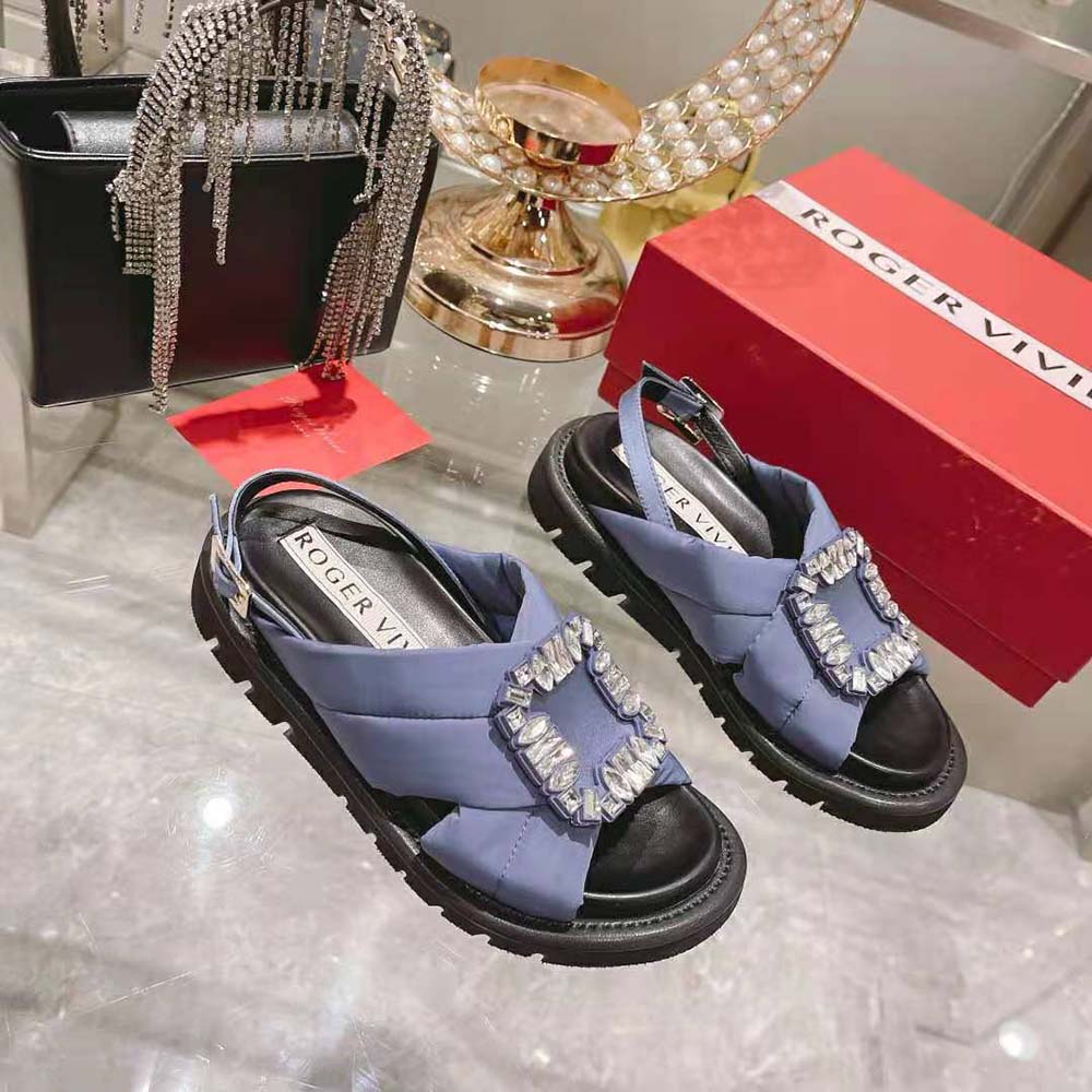 Side view showing puffy strap detail on Roger Vivier Winter Puffy Sandals