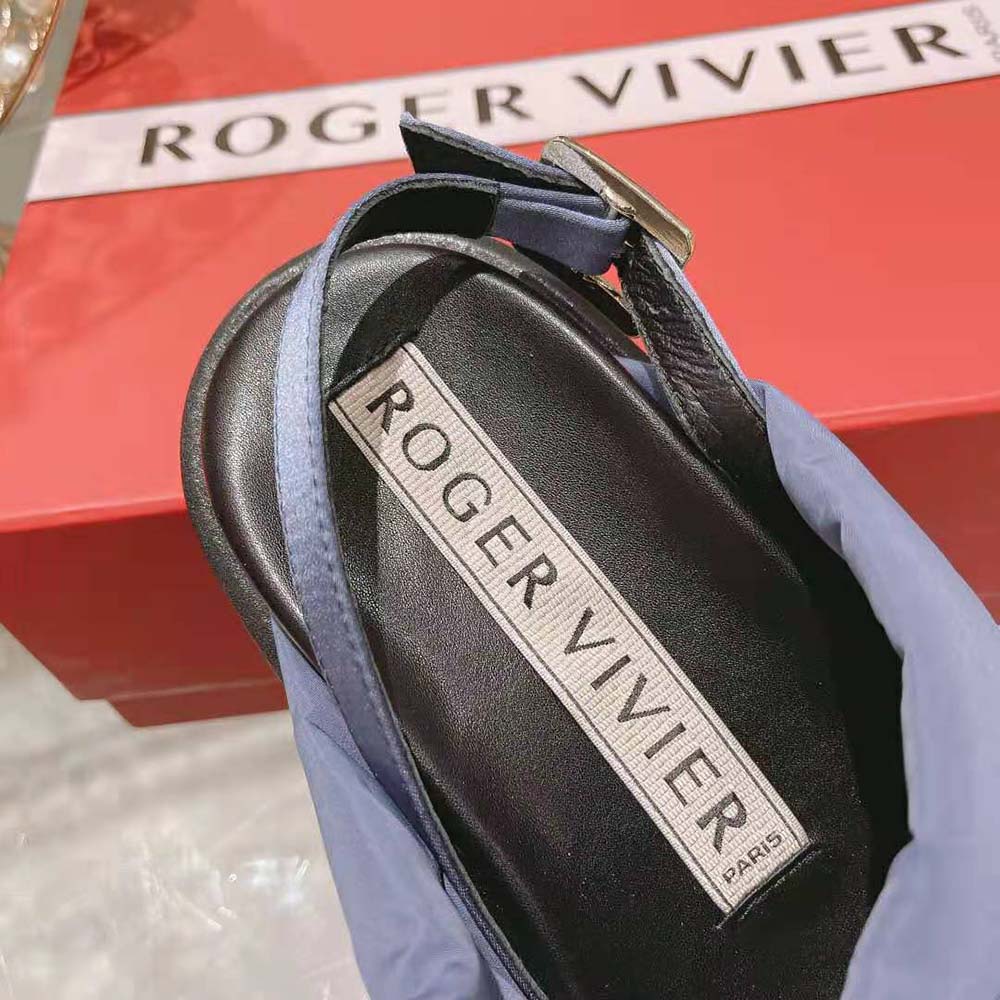 Roger Vivier Women Viv Winter Puffy Strass Buckle Sandals in Satin-Navy - image 10