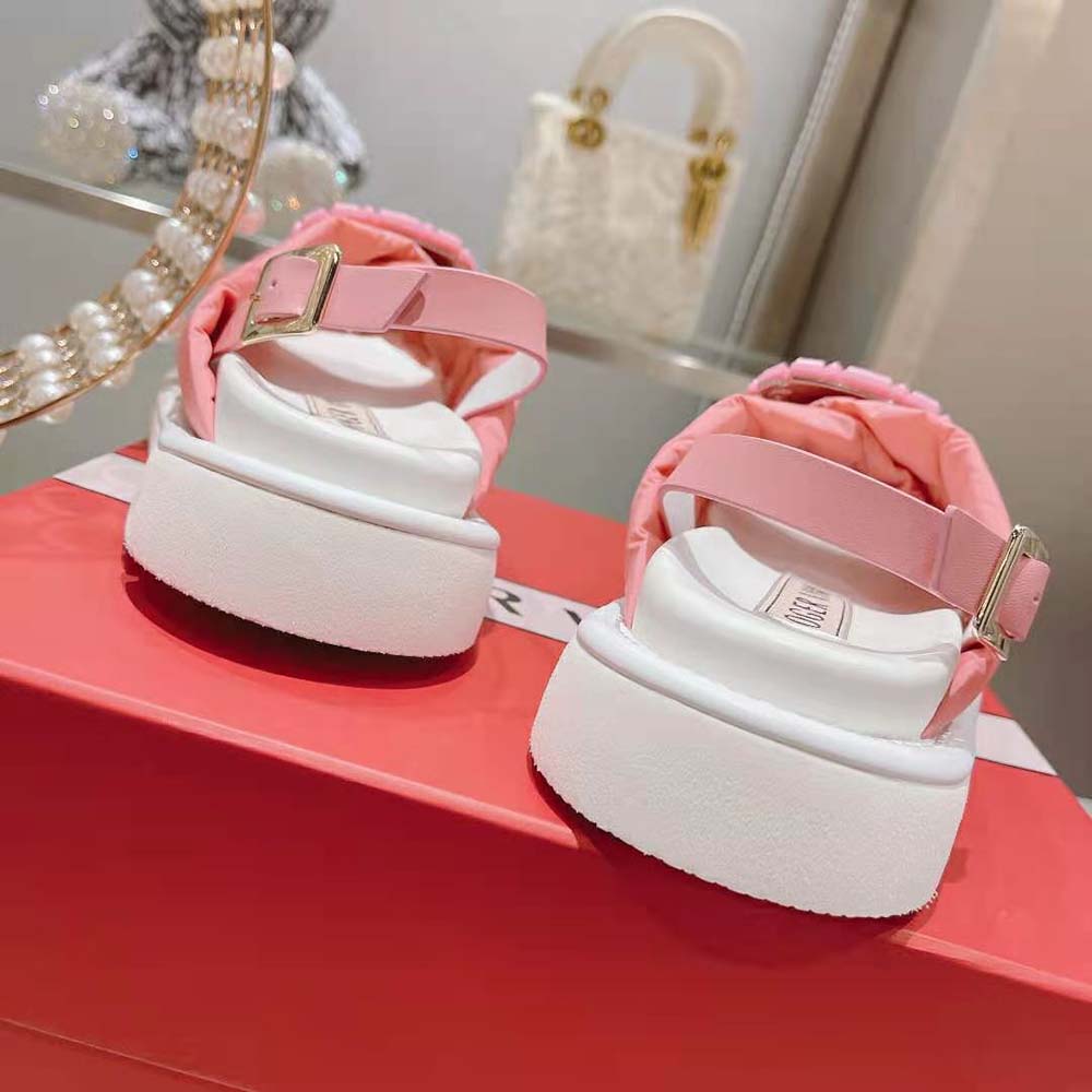 Roger Vivier Women Viv Winter Puffy Strass Buckle Sandals in Satin-Pink - image 10