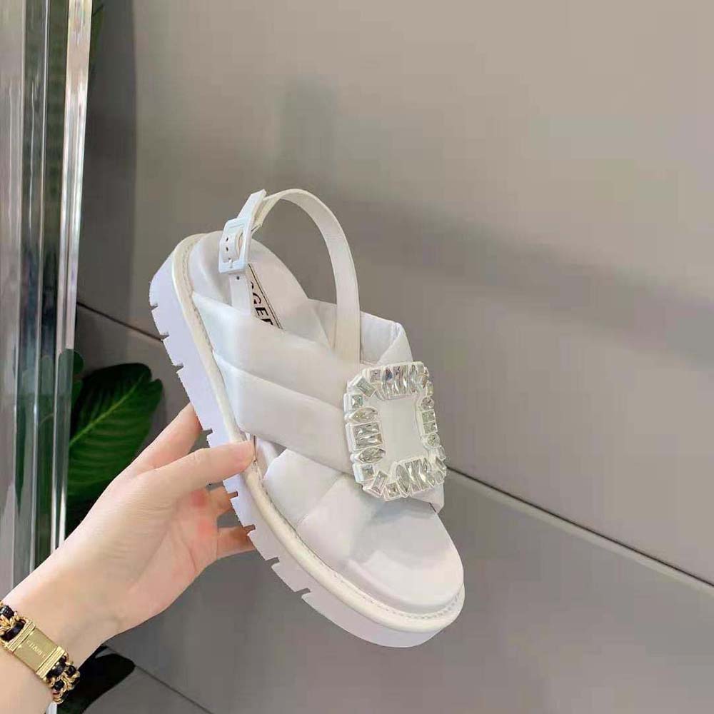 Roger Vivier Women Viv Winter Strass Buckle Sandals in Technical Fabrics-White - image 7