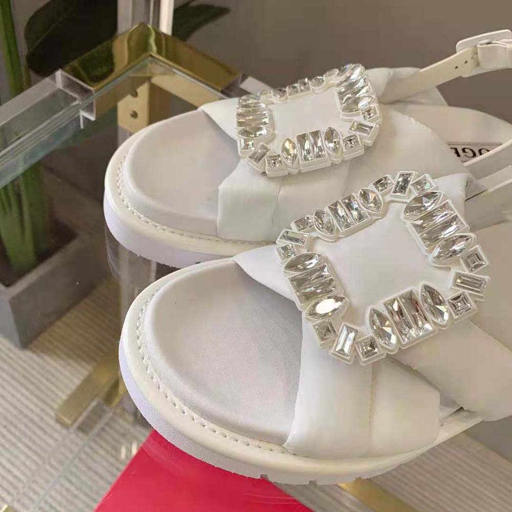 Roger Vivier Women Viv Winter Strass Buckle Sandals in Technical Fabrics-White - image 5