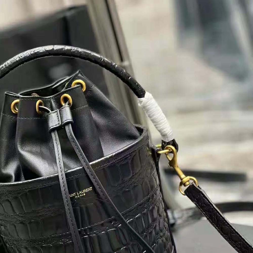 Saint Laurent YSL Women Bahia Small Bucket Bag in Crocodile-Embossed Lacquered Leather - image 10