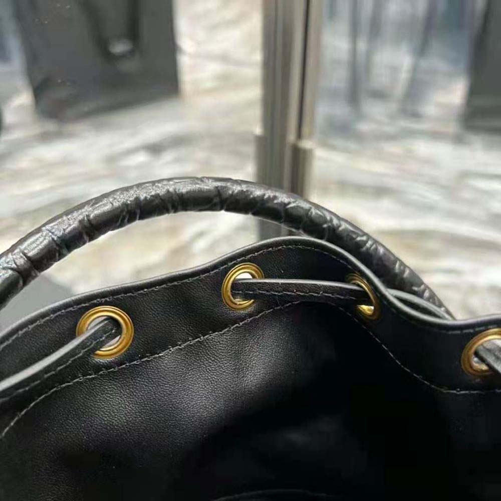 Saint Laurent YSL Women Bahia Small Bucket Bag in Crocodile-Embossed Lacquered Leather - image 9