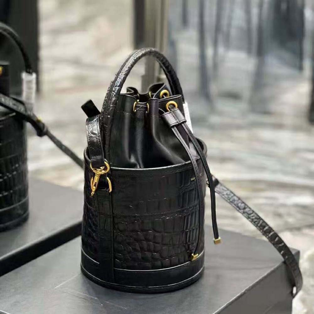 Saint Laurent YSL Women Bahia Small Bucket Bag in Crocodile-Embossed Lacquered Leather - image 5