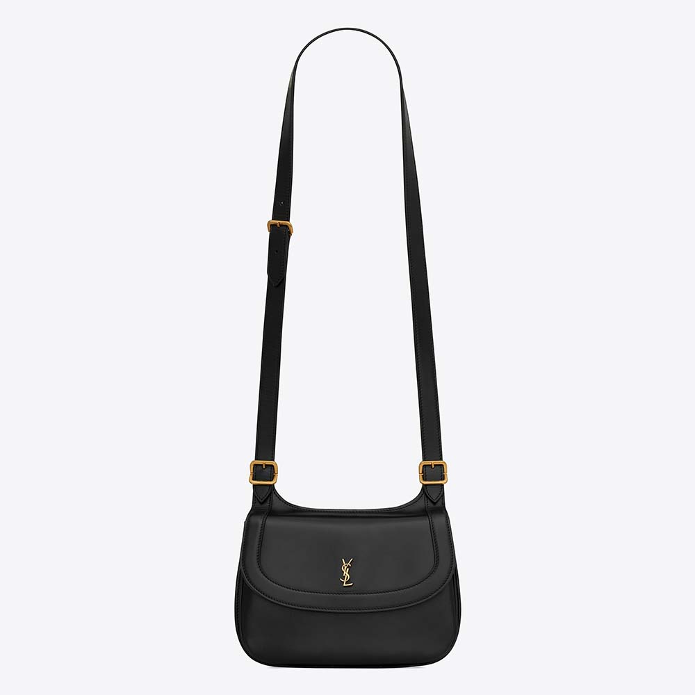 Front view of Saint Laurent YSL Women Charlie Medium Shoulder Bag in black smooth leather