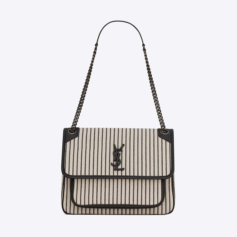 Front view of Saint Laurent YSL Women Niki Medium Chain Bag in Canvas-Black