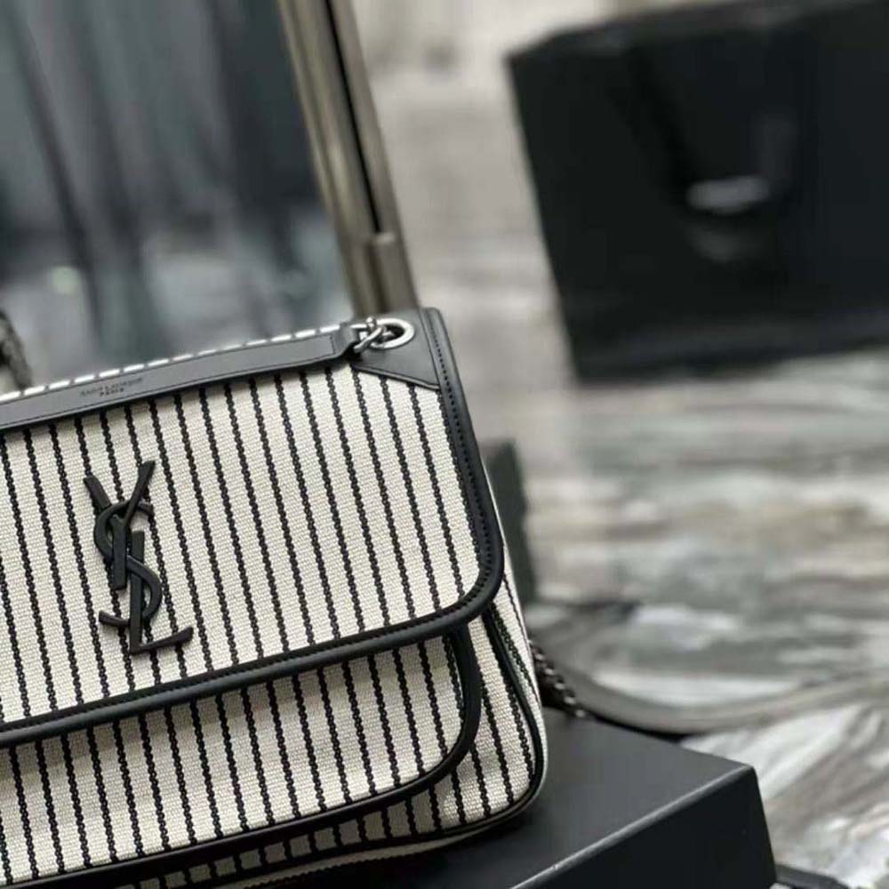 Saint Laurent YSL Women Niki Medium Chain Bag in Canvas-Black - image 9