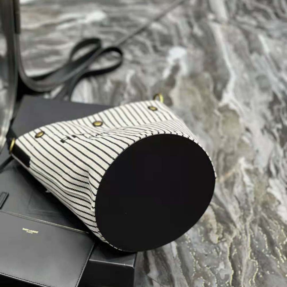 Saint Laurent YSL Women Rive Gauche Bucket Bag in Striped Canvas and Leather - image 6