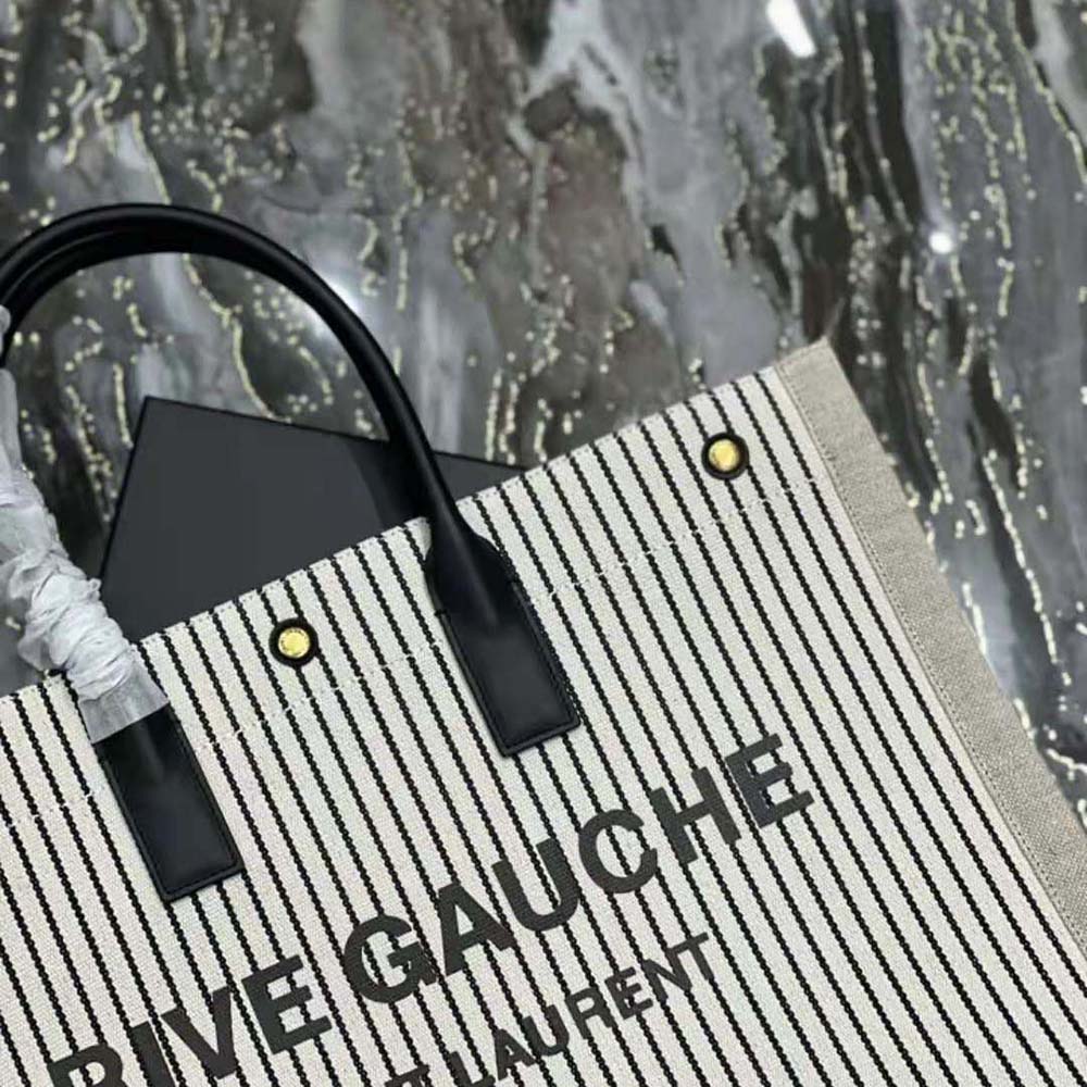 Saint Laurent YSL Women Rive Gauche Tote Bag in Linen and Smooth Leather - image 5