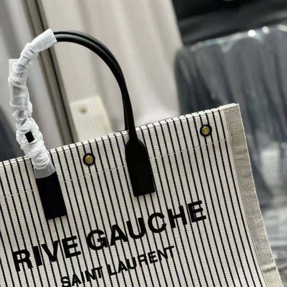 Saint Laurent YSL Women Rive Gauche Tote Bag in Linen and Smooth Leather - image 7