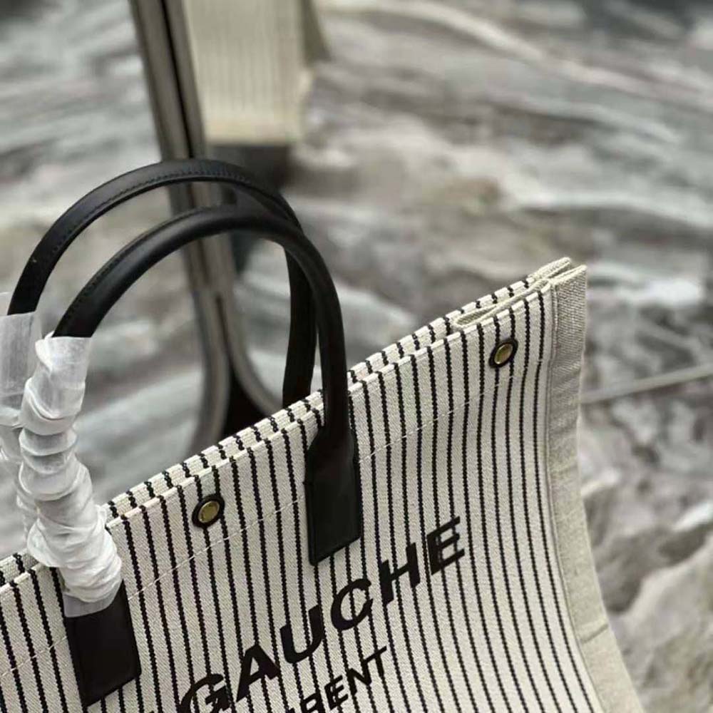 Saint Laurent YSL Women Rive Gauche Tote Bag in Linen and Smooth Leather - image 8