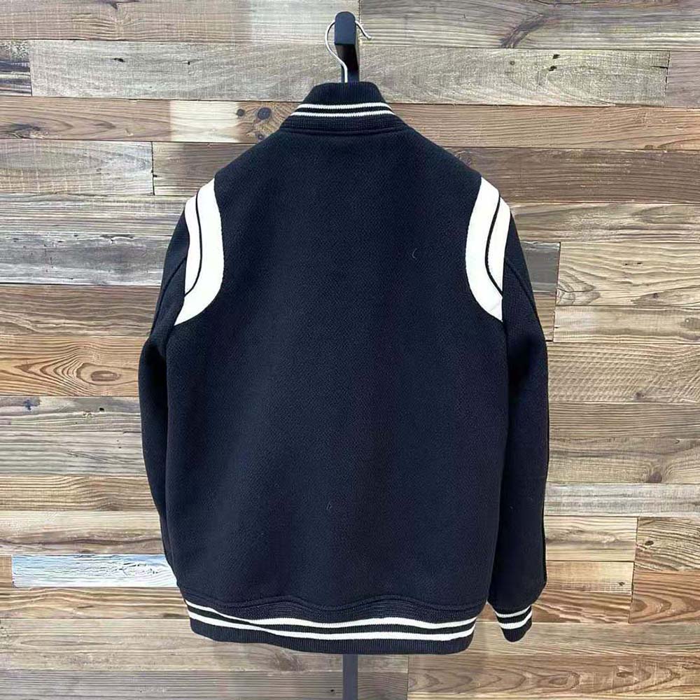 Side profile showing relaxed fit of Saint Laurent Teddy Jacket Wool-Black