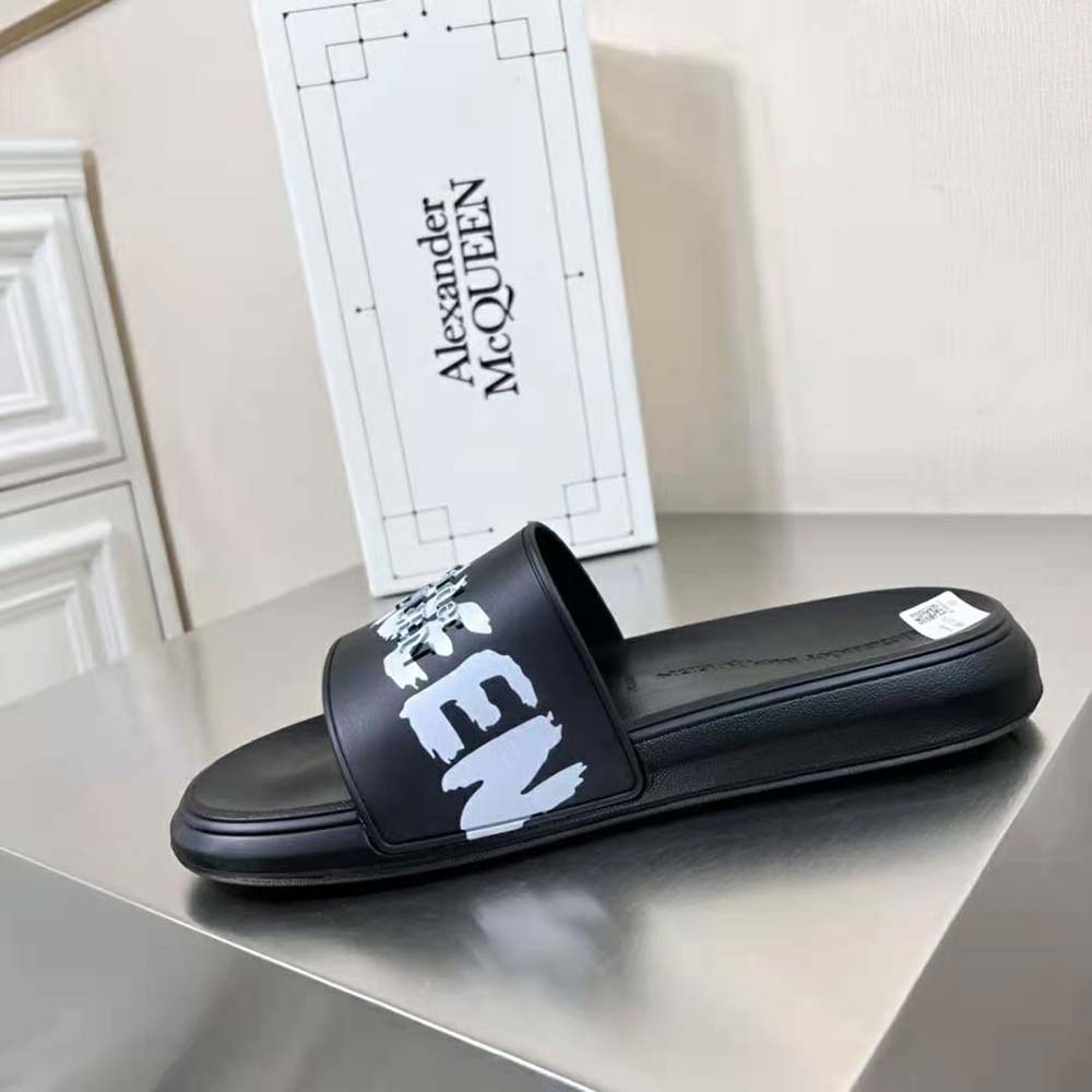 Alexander Mcqueen Unisex Mcqueen Graffiti Rubber Pool Slide in Black/White - image 6