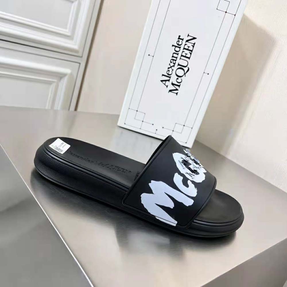 Alexander Mcqueen Unisex Mcqueen Graffiti Rubber Pool Slide in Black/White - image 5