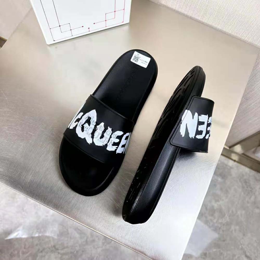 Top view showing textured footbed on Alexander Mcqueen rubber pool slide