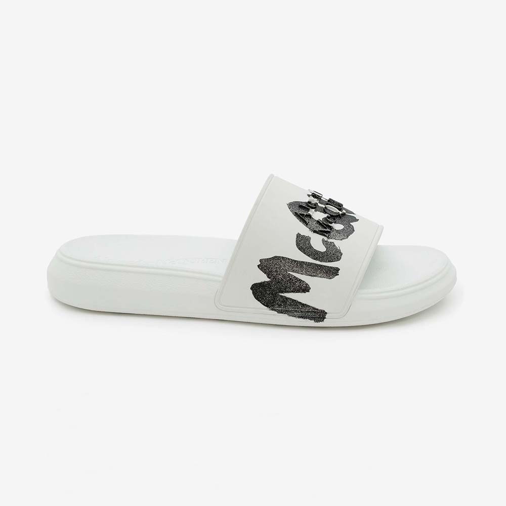 Side profile of Alexander Mcqueen Unisex Oversized Rubber Slide in white and black