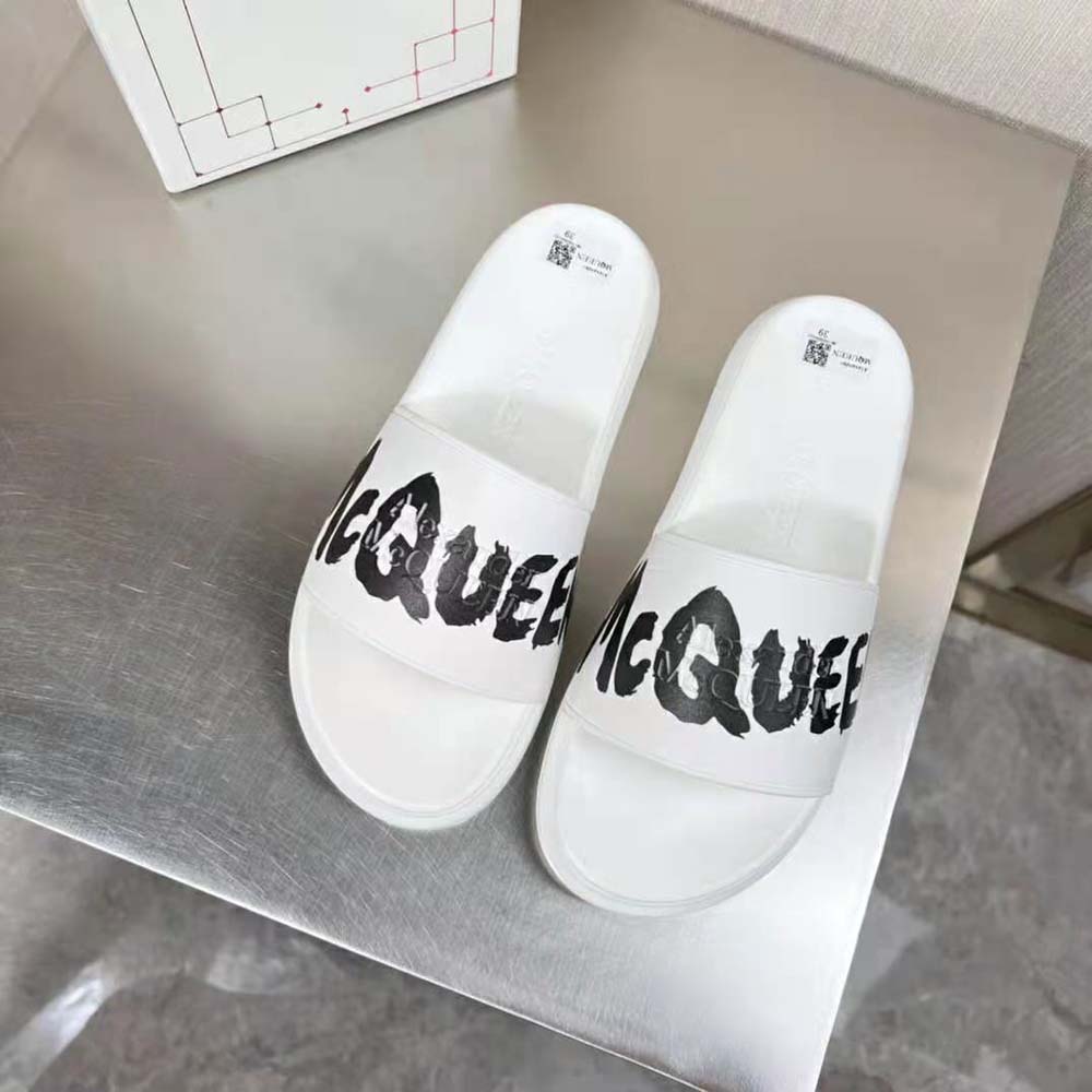 Top view showing embossed Alexander Mcqueen branding on oversized rubber slide