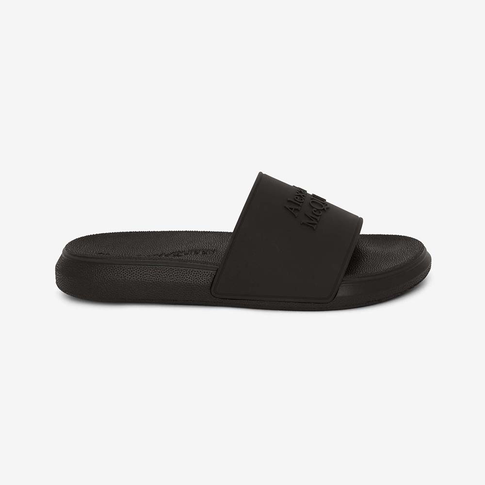 Side view of Alexander Mcqueen Unisex Pool Slide in Black