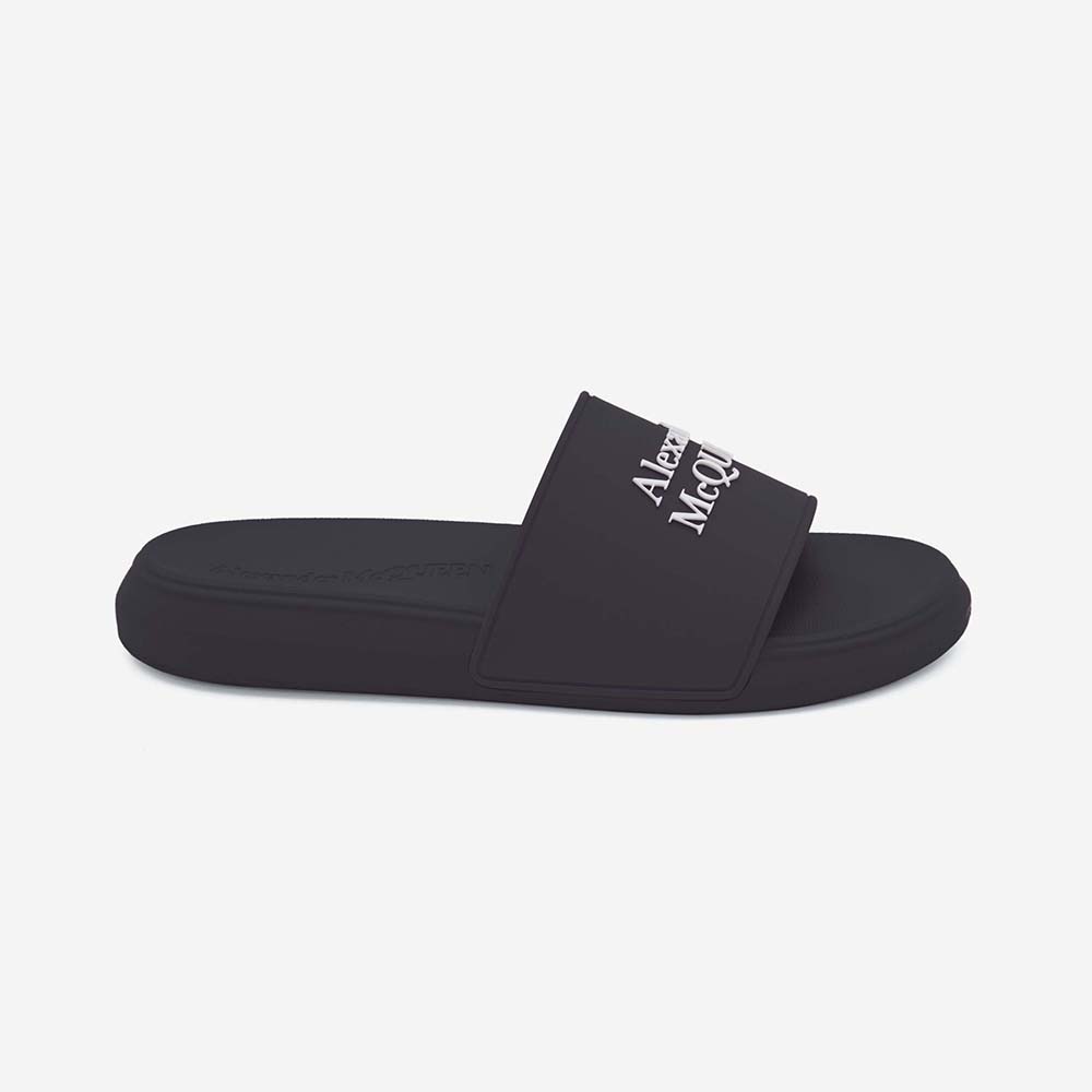 Side profile of Alexander Mcqueen Unisex Pool Slide in navy and white