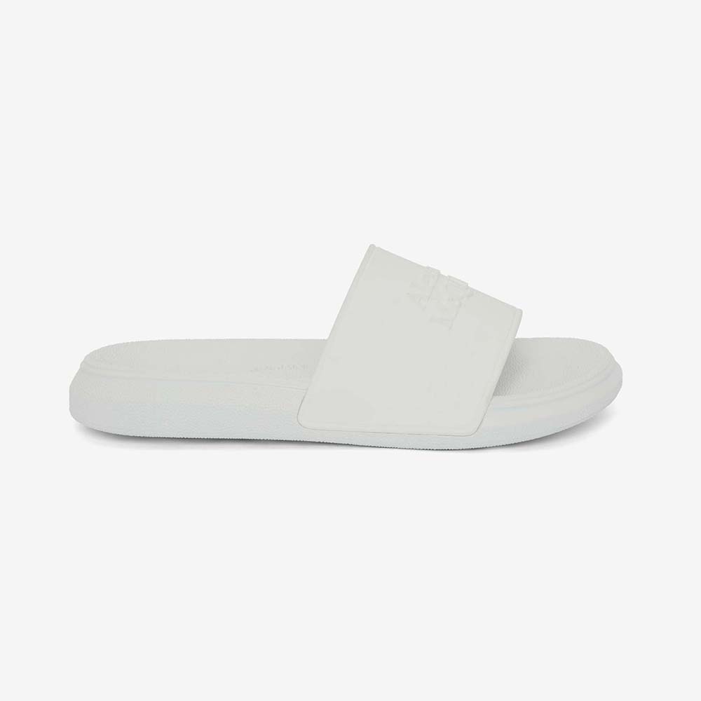 Side view of Alexander Mcqueen Unisex Pool Slide in White Mix