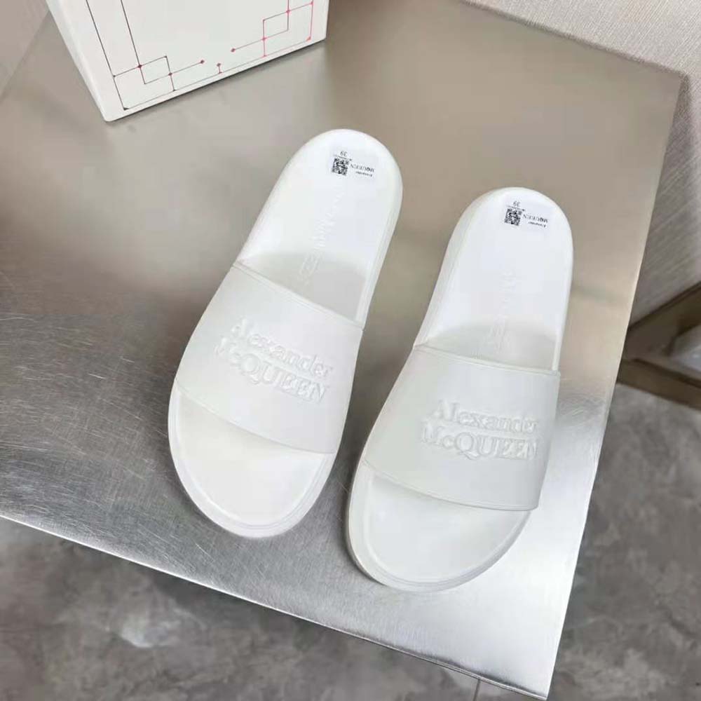 Close-up on Alexander Mcqueen oversized sole detail in white