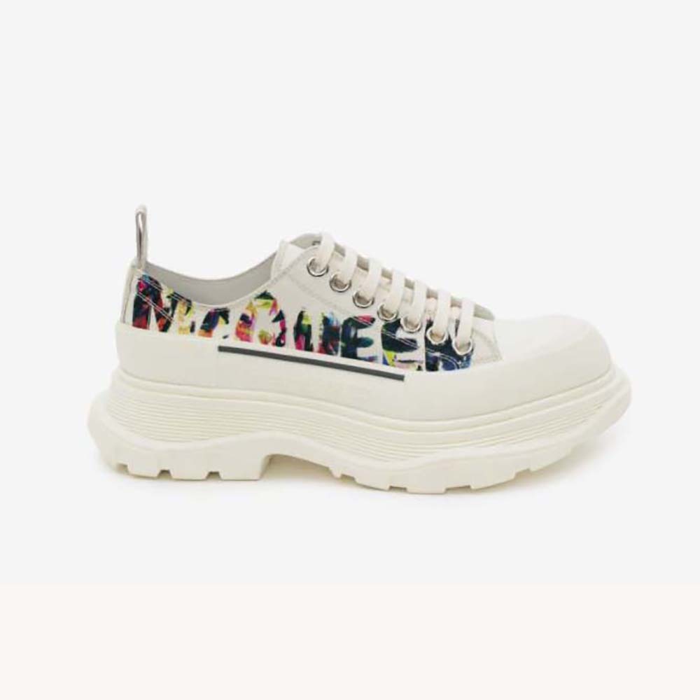 Side view of Alexander Mcqueen Unisex Tread Slick Lace-up in White