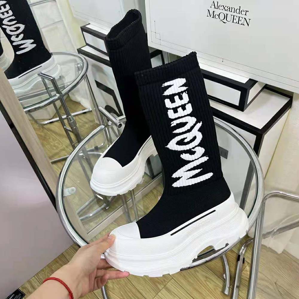 Alexander Mcqueen Women McQueen Graffiti Knit Tread Slick Boot in Black/White - image 4