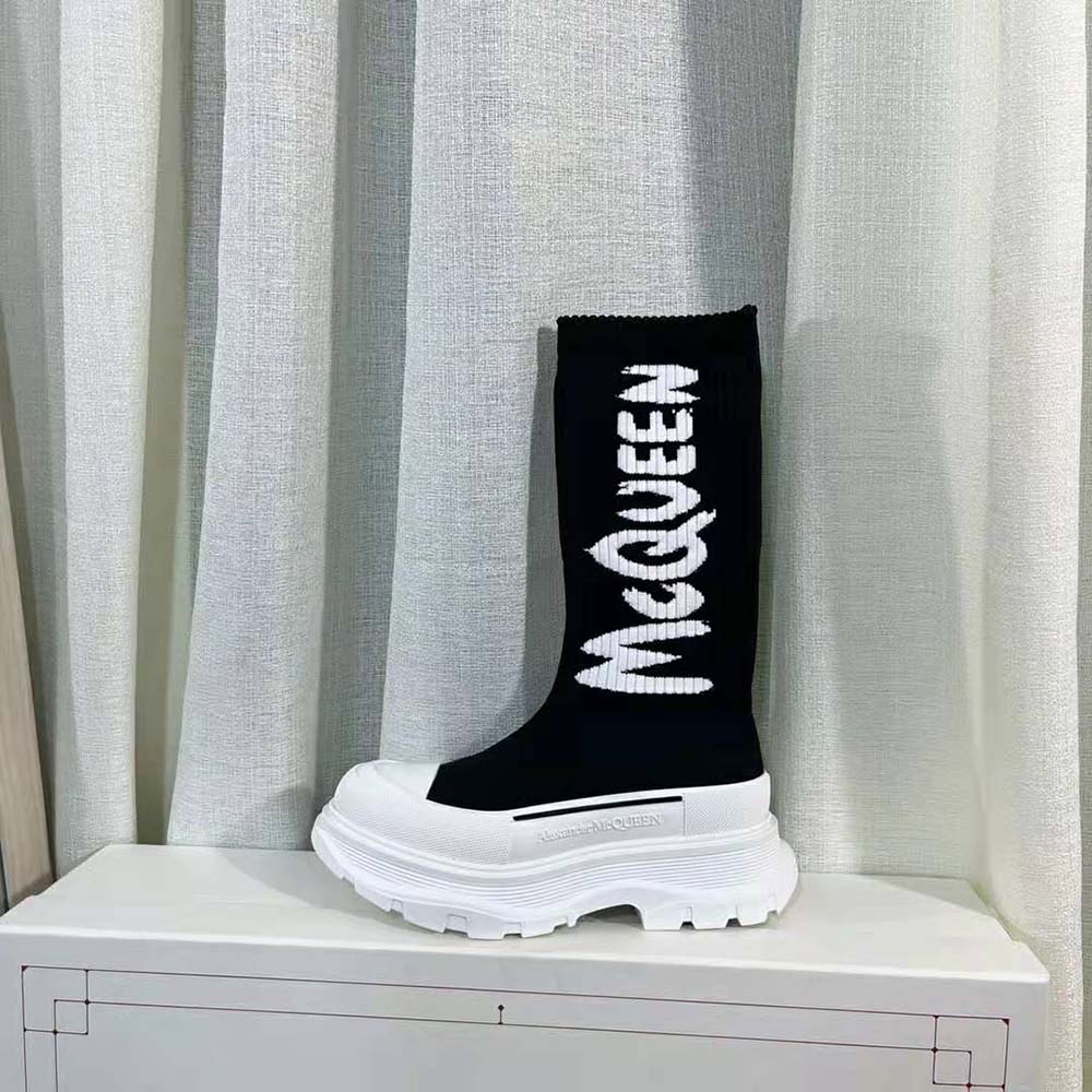 Alexander Mcqueen Women McQueen Graffiti Knit Tread Slick Boot in Black/White - image 7