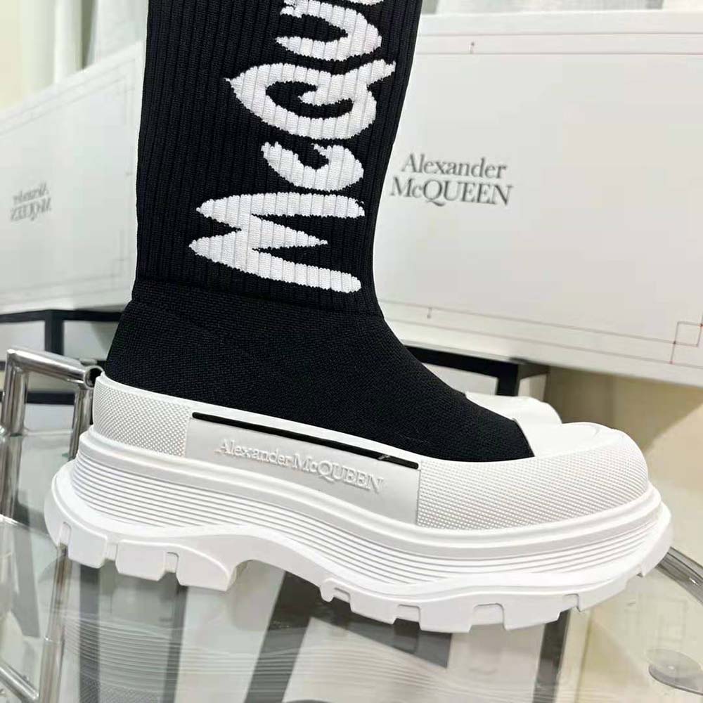 Alexander Mcqueen Women McQueen Graffiti Knit Tread Slick Boot in Black/White - image 9