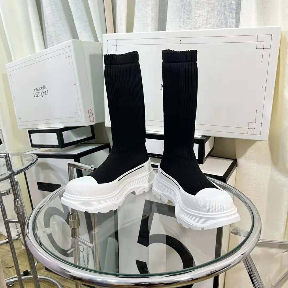 Alexander Mcqueen Women McQueen Graffiti Knit Tread Slick Boot in Black/White - image 5