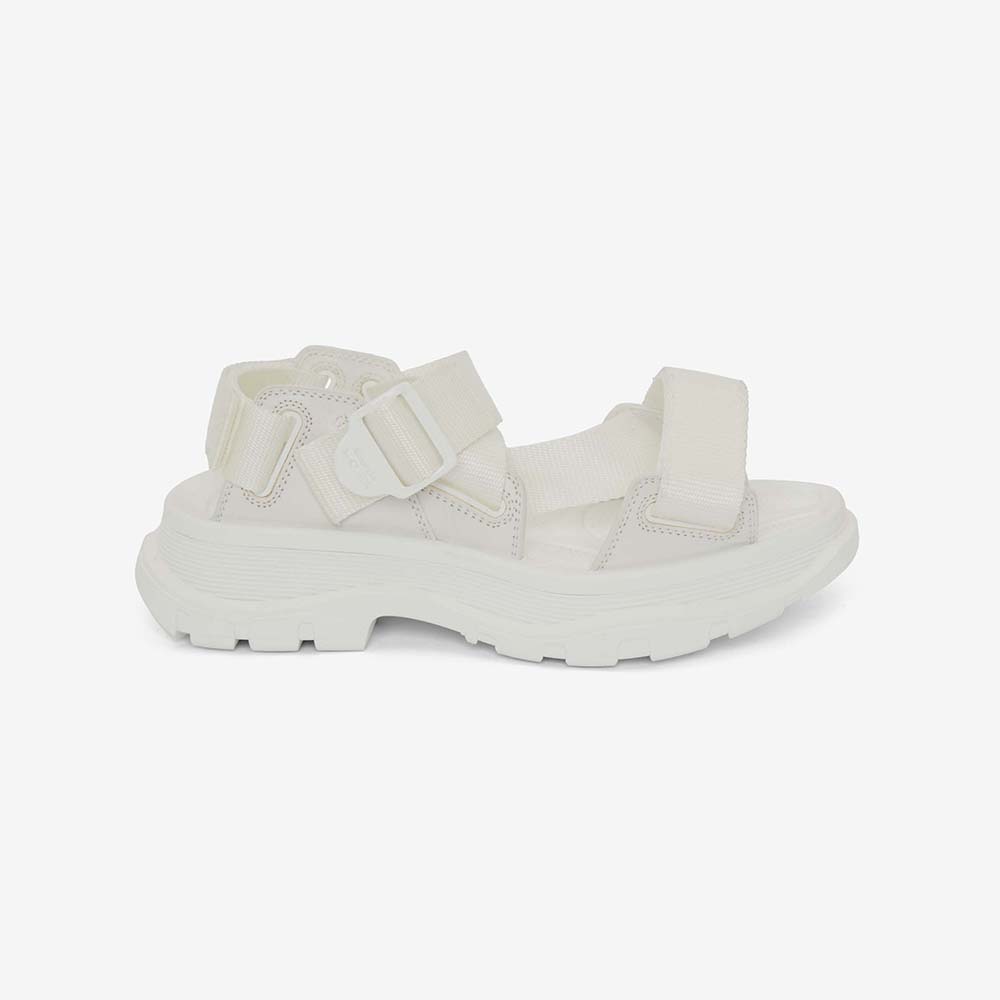 Side view of Alexander Mcqueen Women Tread Sandal in Ivory-White