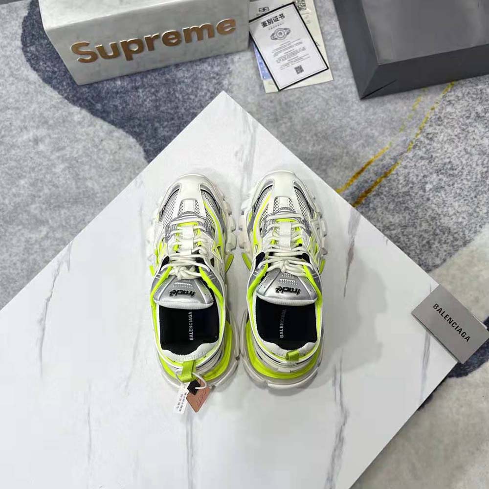 Balenciaga Men Track.2 Sneaker in White and Neon Yellow Neoprene and Rubber - image 4